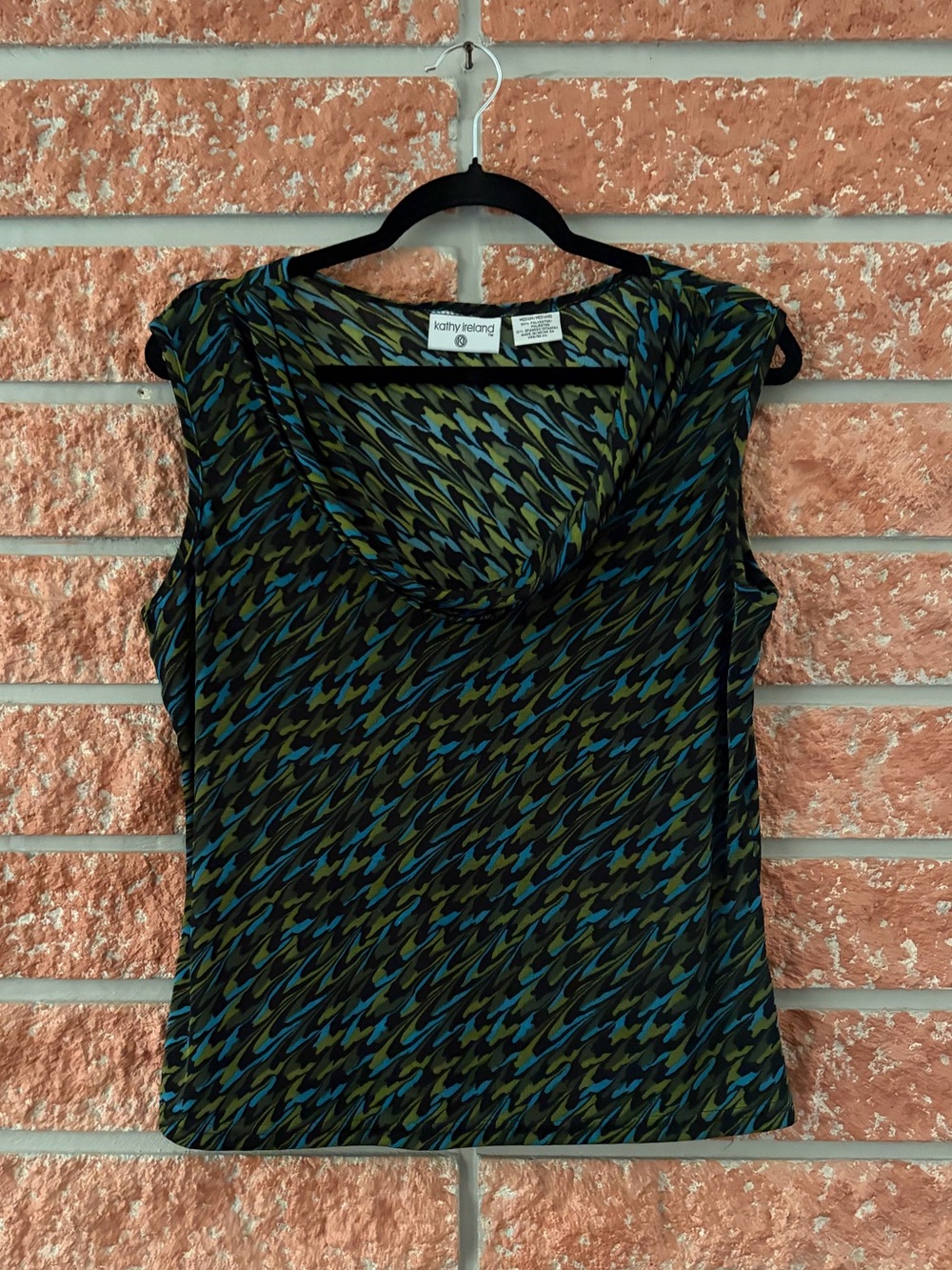 🌟 kathy ireland Olive & Blue Cowl Neck Sleeveless Camisole
